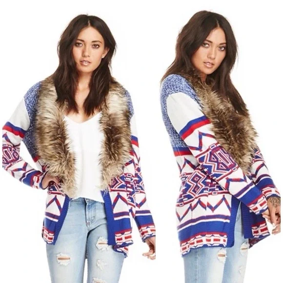MINKPINK Oversized XS Legendgs of the Forest Aztec Cardigan Boho Western Sweater - Picture 4 of 11